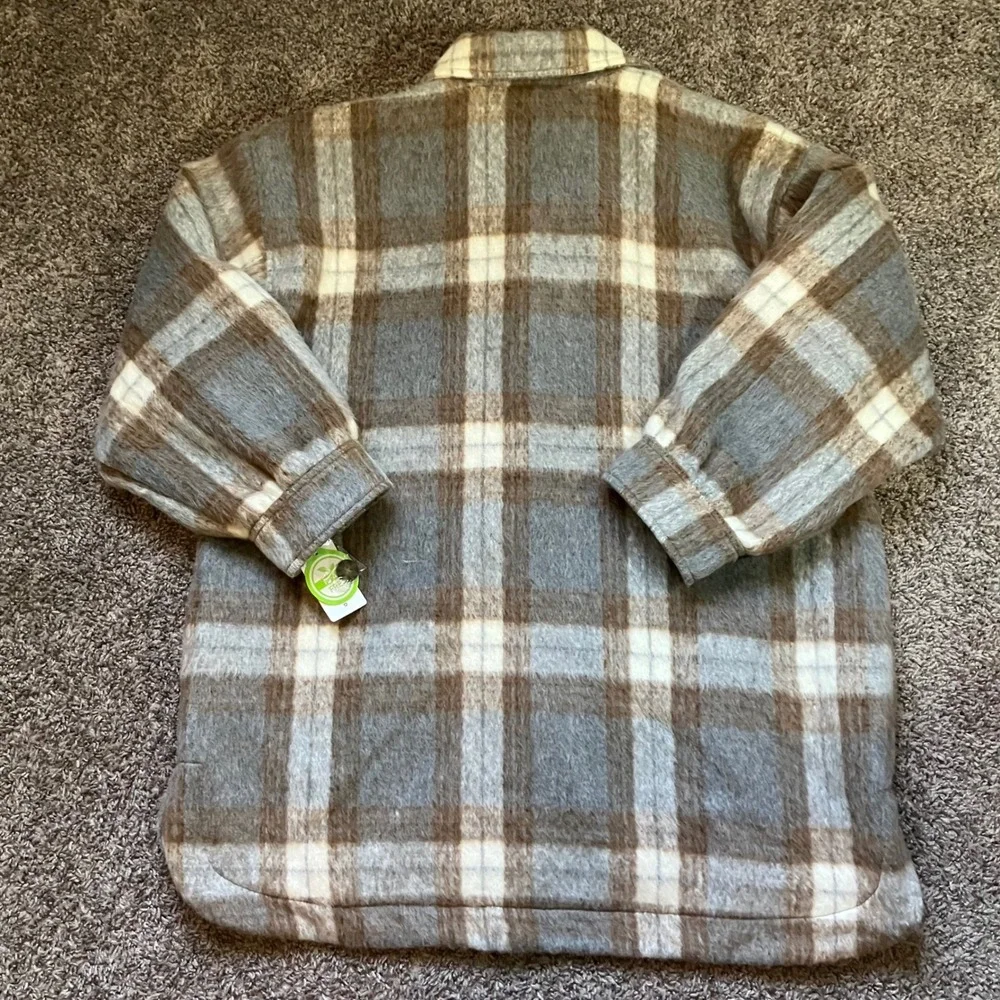 Lucky Brand Plaid Shacket Womens XL Grey Brown Oversize‎ Shirt Jacket New